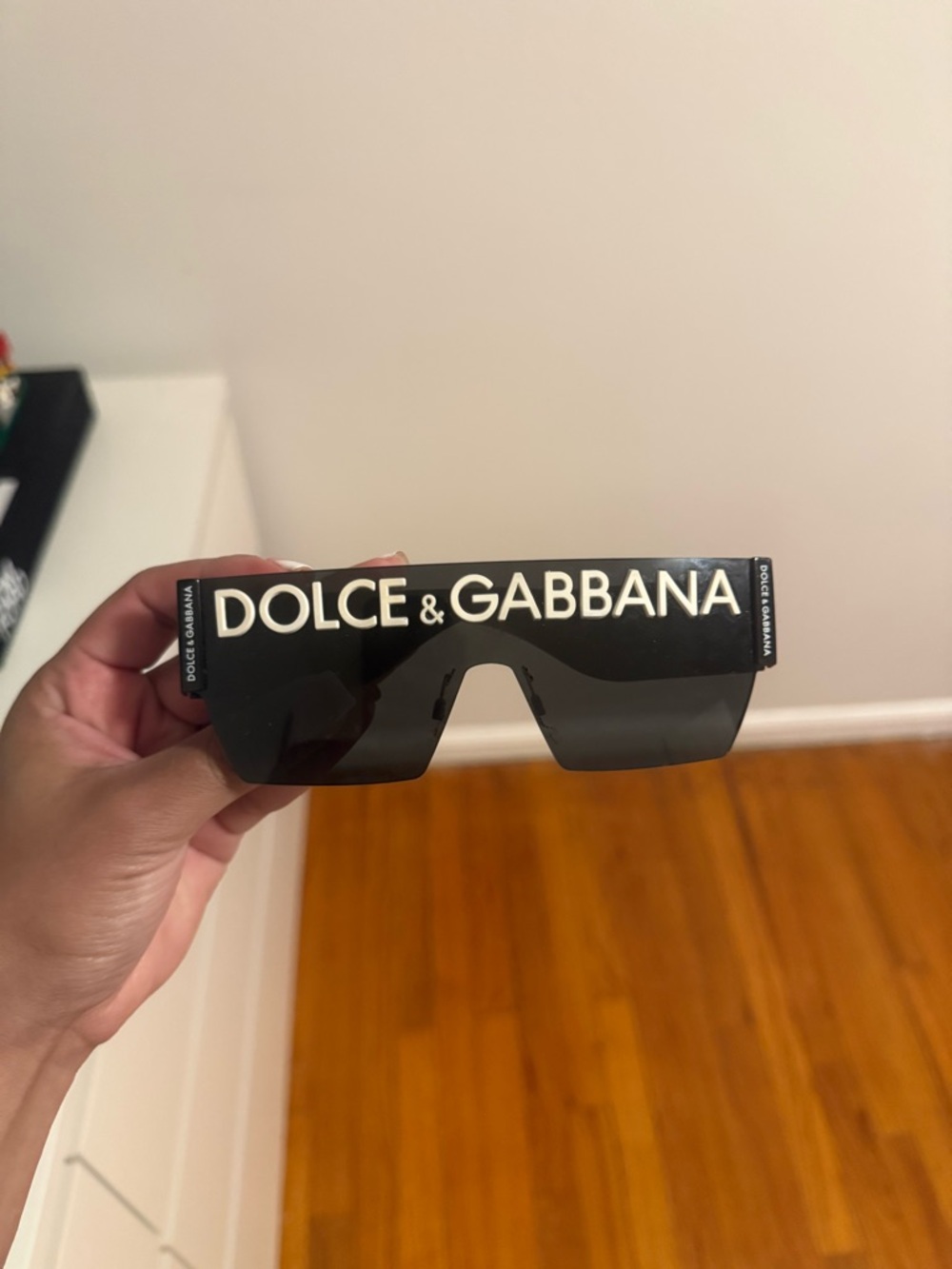 Dolce & Gabbana Black Oversized Logo Shield Sunglasses